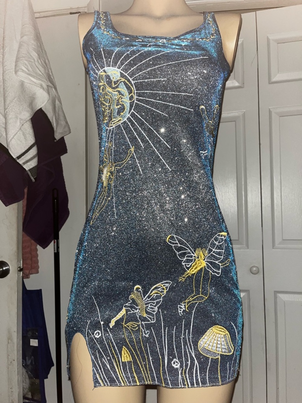 Karina Galaxy Fairy Print Sleeveless Mini Dress - Blue